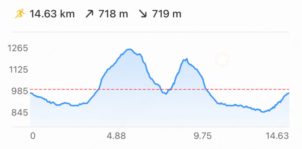 Detalhes de Elevação do percurso de 15 km